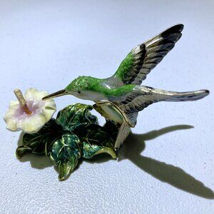 Hummingbird Trinket Figurine with Crystals - Gold Plated with Enamel Coating